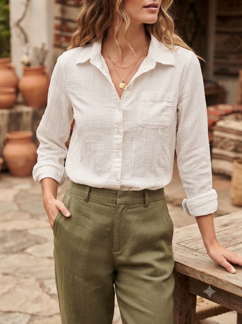 The Territory Ahead Cream Textured Button-Down Shirt